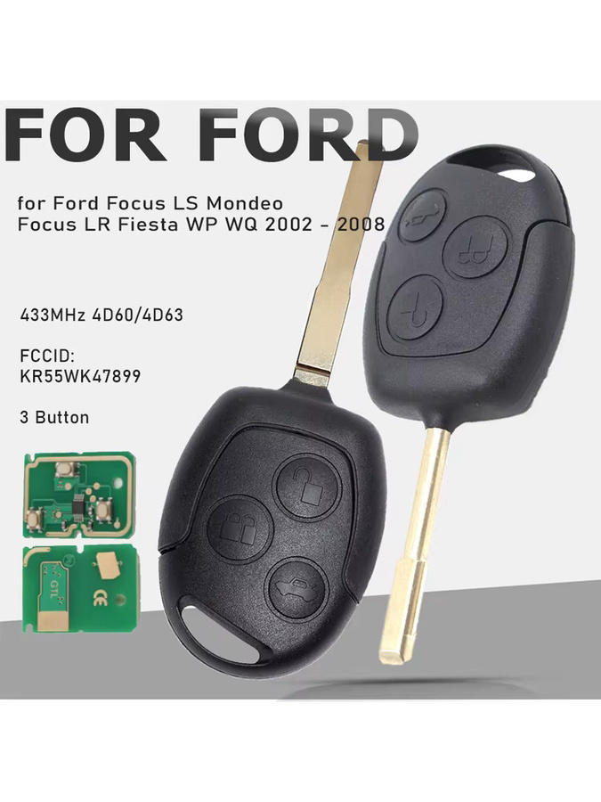 KEYECU Fernschlüsselanhänger 433 MHz 4D60/4D63 in Schwarz für Ford Focus, Mondeo, Fiesta - Bild 5