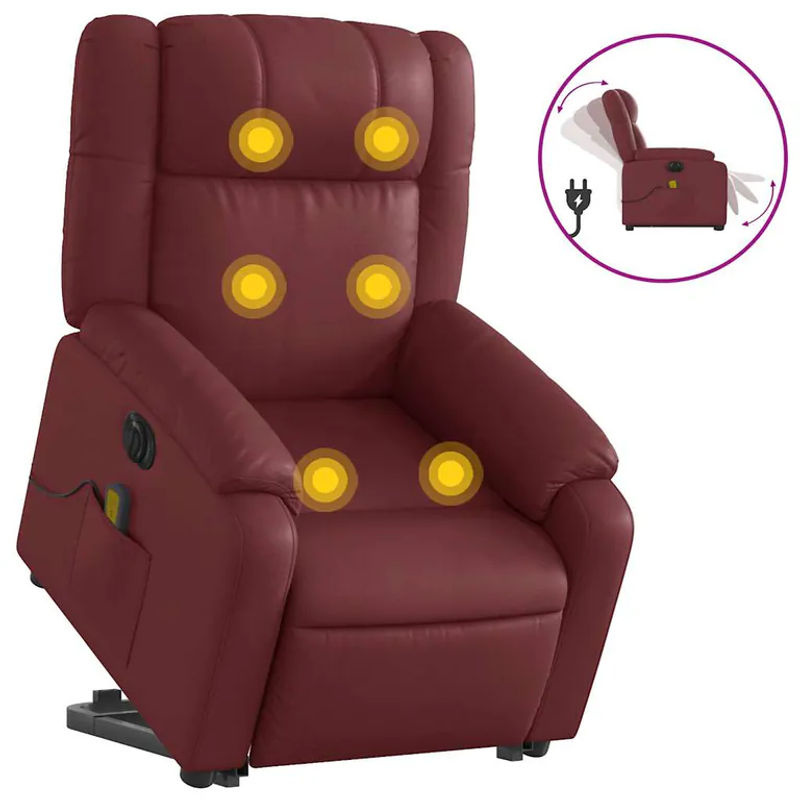 Vidaxl Elektrischer Relaxsessel mit Massagefunktion aus Kunstleder in Bordeauxrot - Bild 5