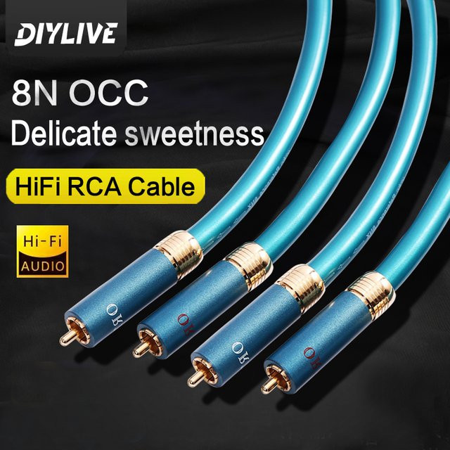 DIYLIVE 8N OCC Silber RCA-Audio-Verbindungskabel 2RCA zu 2RCA in Silber und Blau - Bild 1