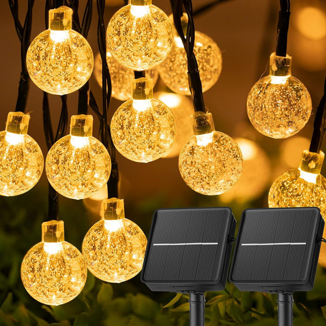 Solar-Lichterkette mit transparenten Kristallkugeln in Warmweiß für Garten und Terrasse, wasserdicht und solarbetrieben - Bild 1