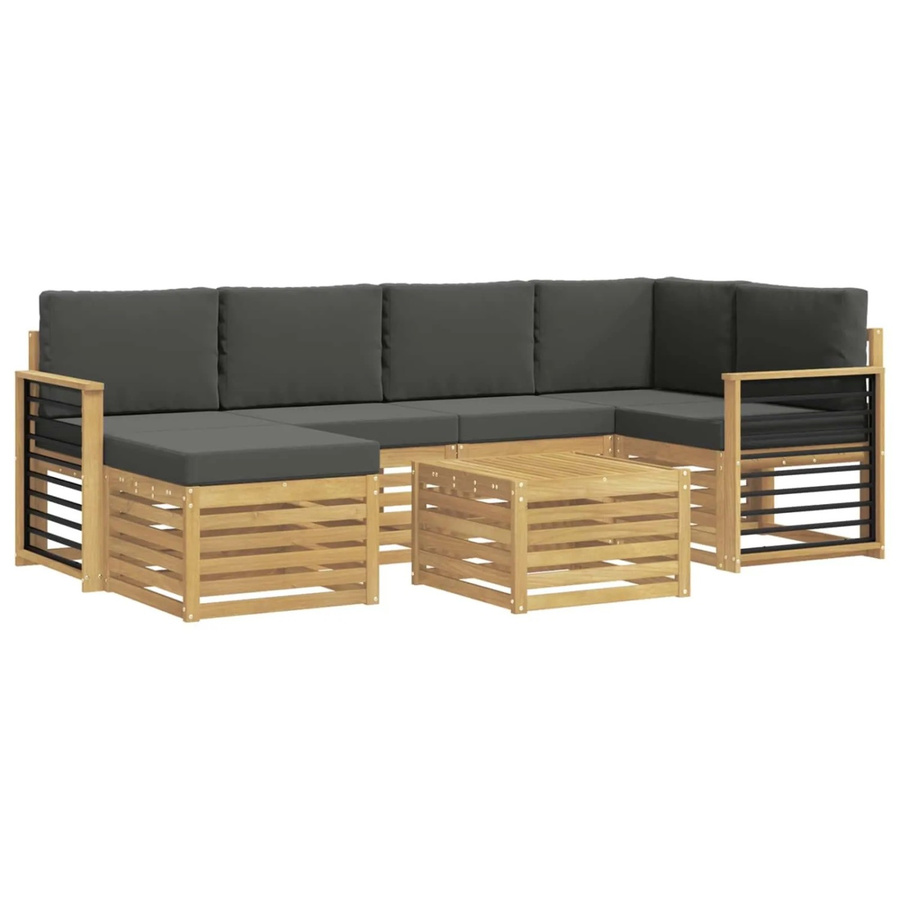 vidaXL Outdoor-Sofagarnitur 7-teilig in L-Form aus Akazienholz mit Polstern in Weiß und Anthrazit - Bild 2