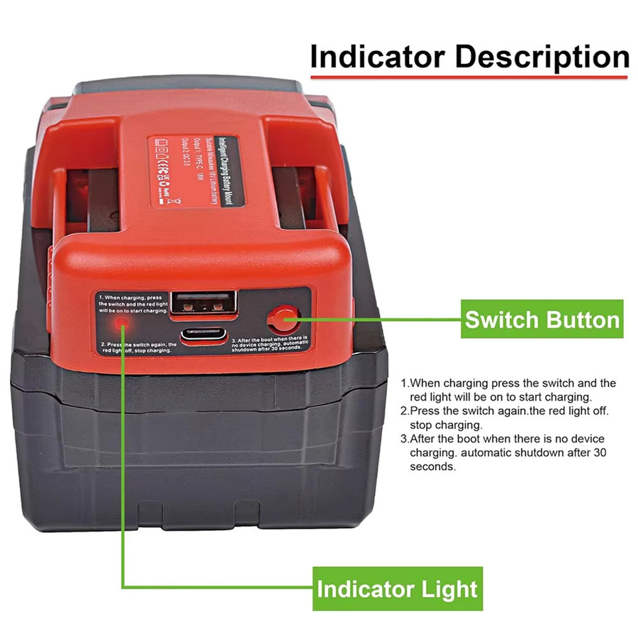 Milwaukee USB-Schnellladegerät für 18V Li-Ion Akkus mit USB-A und USB-C Ausgang in Rot - Bild 4