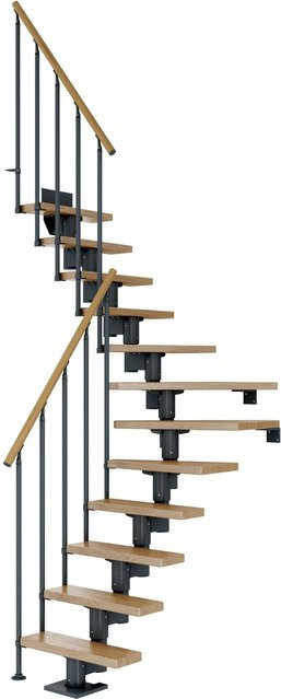 Dolle Mittelholmtreppe Dublin 1/4 gewendelt in Eiche Anthrazit mit 13 Stufen für eine Raumhöhe bis 315 cm und eine Breite von 75 cm - Bild 1