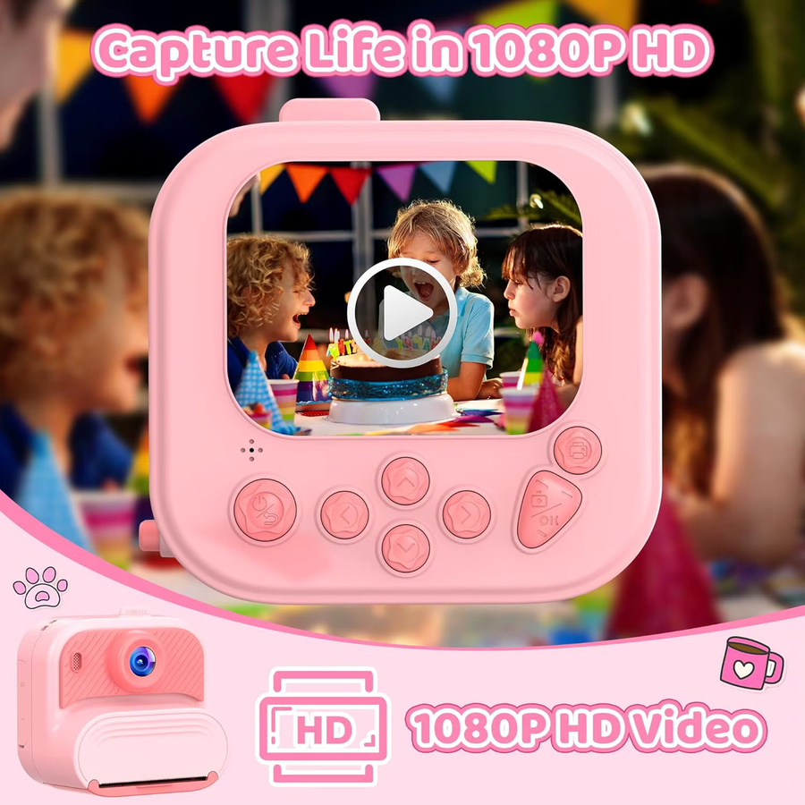 RIVGOT DIY Sofortbildkamera für Kinder in Rosa/Pink mit 48MP und 1080P HD Druckfunktion - Bild 3