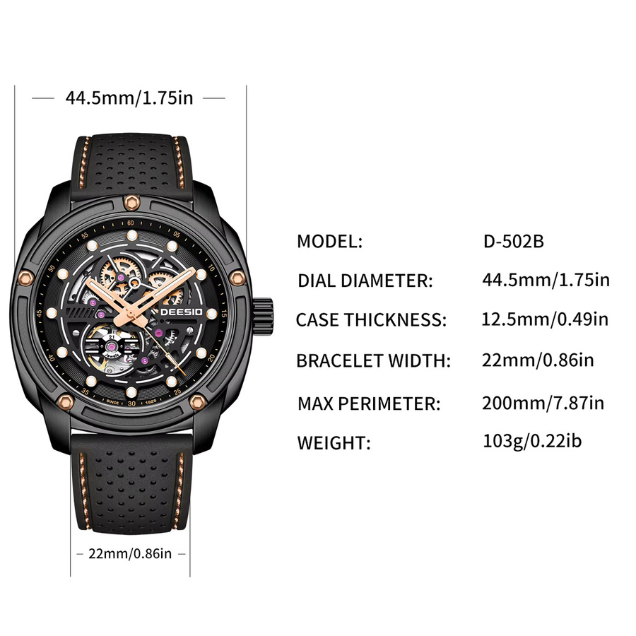 Deesio Armbanduhr, Automatik, Edelstahl, Saphirglas, Herren, Schwarz - Bild 5