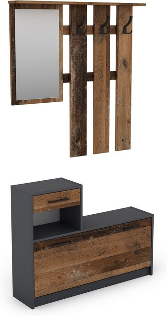 byLIVING Garderoben-Set TAMINA in Old Wood und Anthrazit, Breite: 97 cm - Bild 1