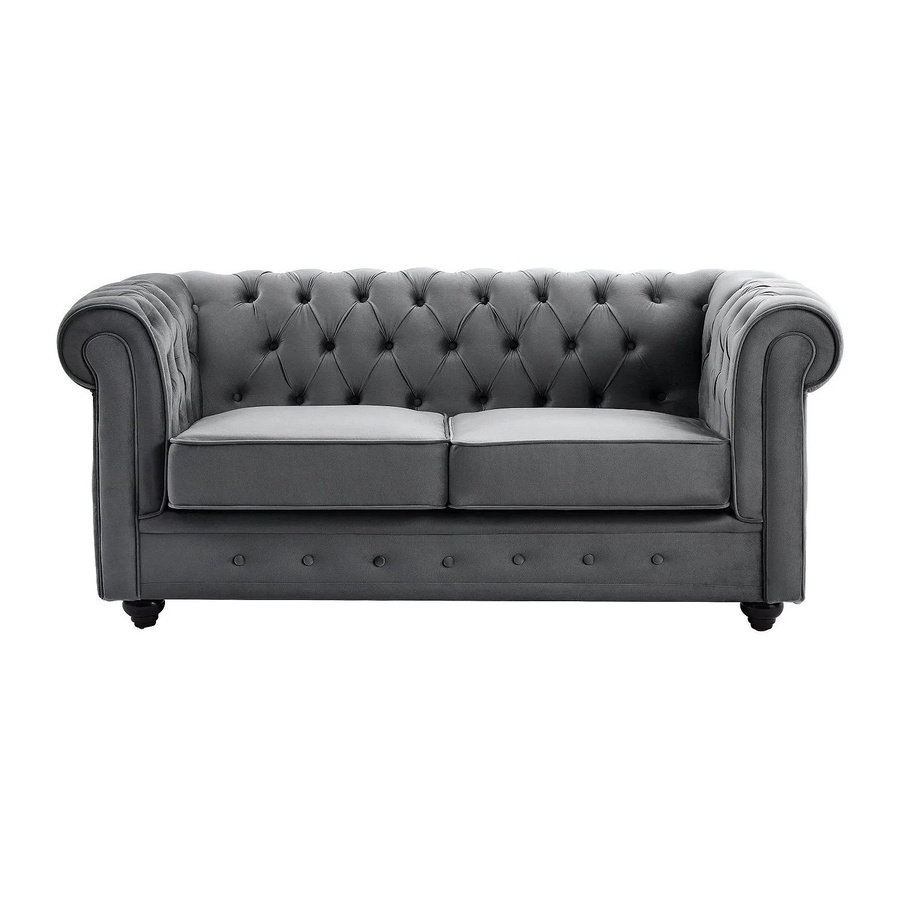 Vente-unique Chesterfield Sofa aus Samt in Anthrazitgrau, Breite: 165 cm - Bild 2