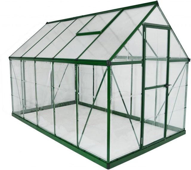Palram Gewächshaus Hybrid 6x10 Grün mit 4 Schwerlastregalen und Gewächshaus-Clips, B/T/H: 185 x 310 x 209 cm - Bild 1