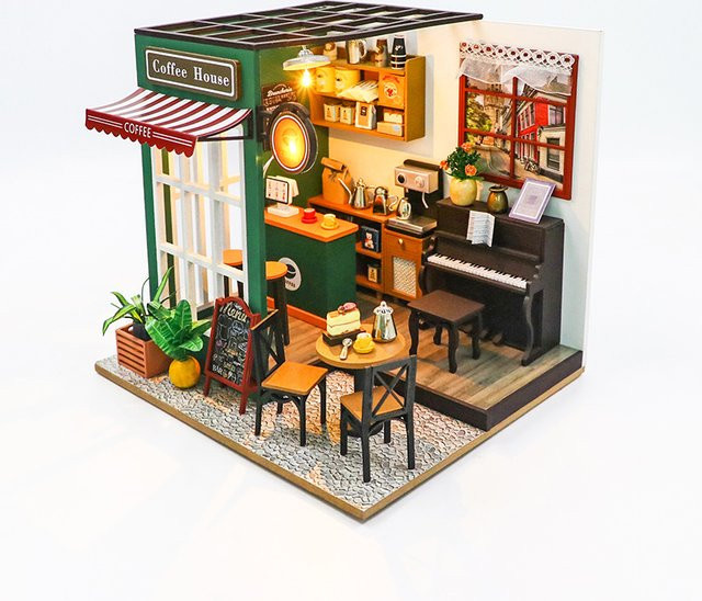 Battoom DIY 3D-Puzzle Kaffeehaus, Holzspielzeug, Miniatur-Puppenhaus-Modellbausatz - Bild 1