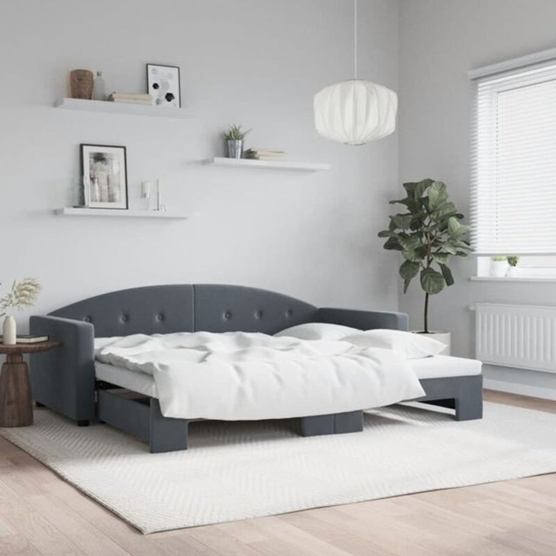 Ausziehbares Funktionsbett Vidaxl aus Samt in Anthrazit B/T/H: 90 x 200 cm - Bild 1