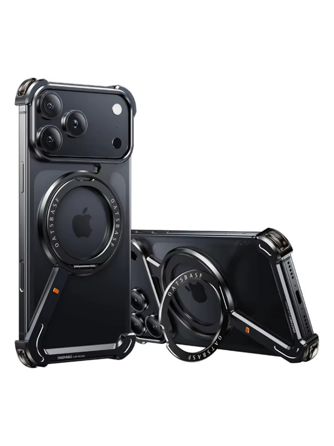 Stoßfeste MagSafe Schutzhülle für Apple iPhone 17 Pro Max Air mit 360 Grad Rotationsständer und Metall-Wärmeableitung in Schwarz - Bild 6