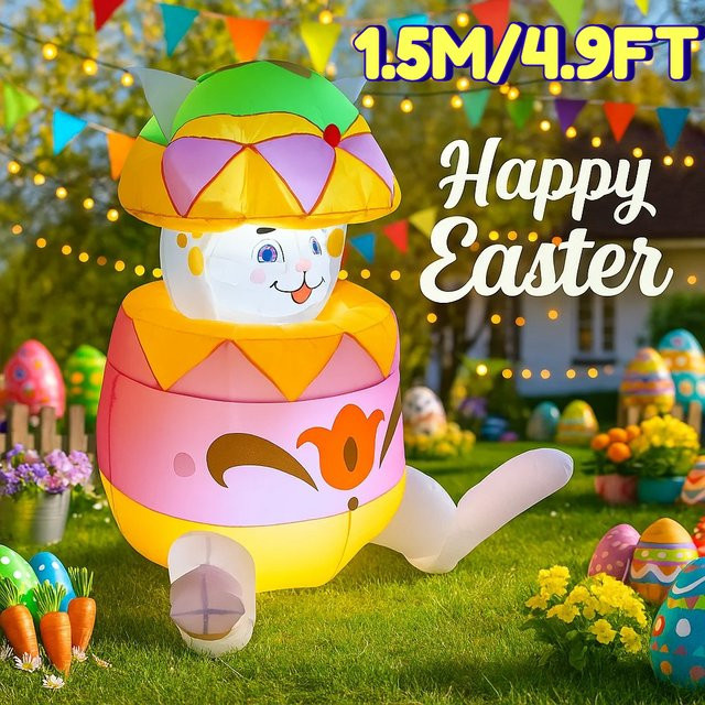 Aufblasbares Ostern-Dekorationsset mit LED-Licht, Osterei und Kaninchen, mehrfarbig, Höhe: 150 cm - Bild 1