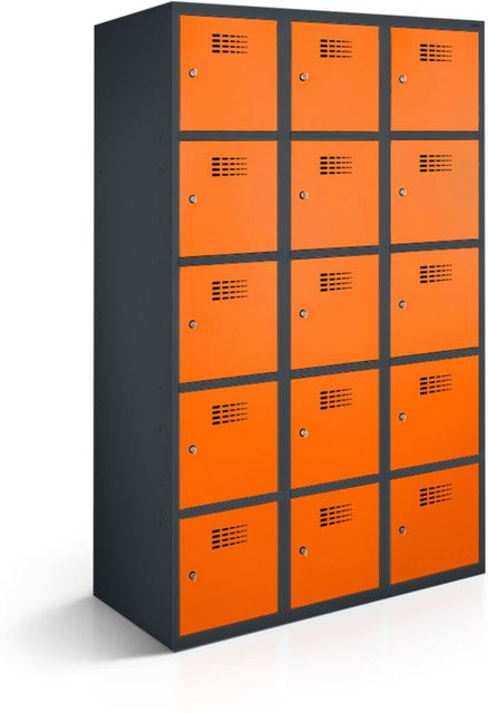 rotstahl Fächerschrank mit 15 Fächern aus Stahlblech, Korpus Anthrazitgrau und Türen Orange, B/T/H: 90 x 50 x 180 cm - Bild 1