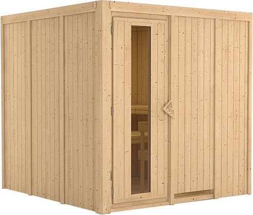 Karibu Sauna Valga für 4 Personen aus Fichte in Beige ohne Ofen B: 196 cm, T: 198 cm, H: 196 cm - Bild 1