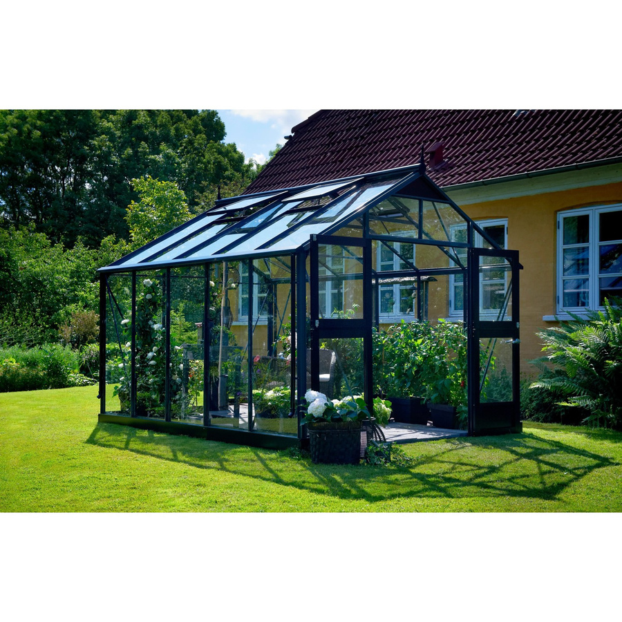 Juliana Gewächshaus Premium 10 in Anthrazit-Schwarz mit Fundamentrahmen, Sicherheitsglas und Regenrinnen - Bild 2