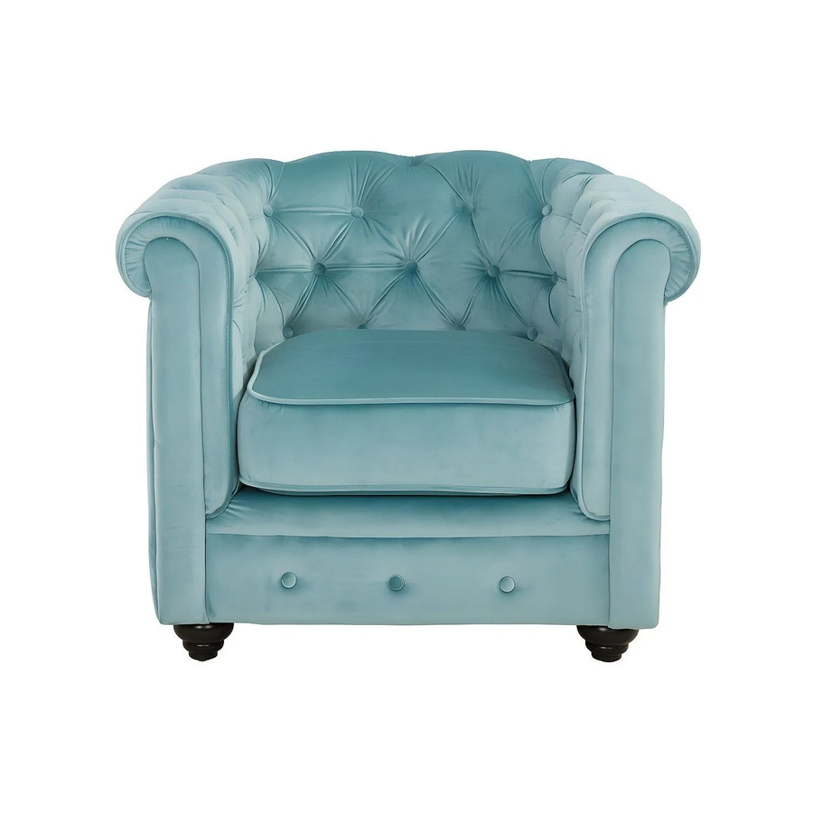 Vente-unique Chesterfield Sessel mit gerader Rückenlehne aus Samt in Hellblau, Höhe: 82 cm - Bild 2