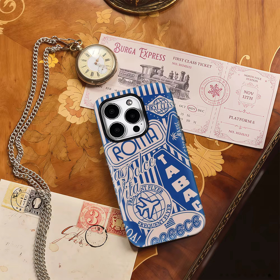 Vintage Travel Euro Vibes Handyhülle mit Doppelschicht-Rückseite für iPhone 17 Pro Max, 16, 15, 14, 13, 12, 11 und weitere Modelle - Bild 3