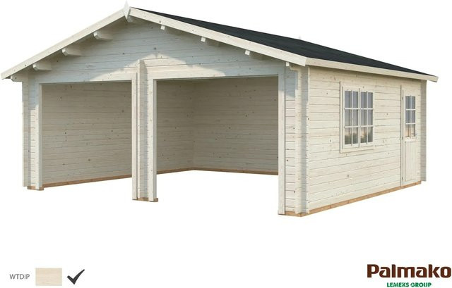 Palmako Holzgarage Roger aus Fichte mit Satteldach und Nebeneingangstür, Farbe: transparent, B/T: 575 x 510 cm - Bild 1