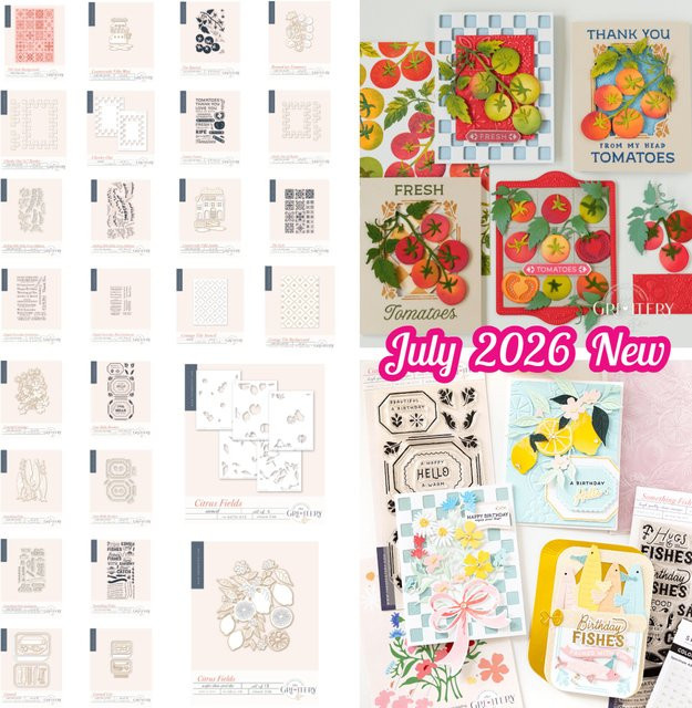 Greetery Cottage Stanzformen und Schablonen Set Citrus Fields Tomatoes Fishy Fish Making Waves für DIY Scrapbook und Kalender Juli 2026 in Multicolour - Bild 1