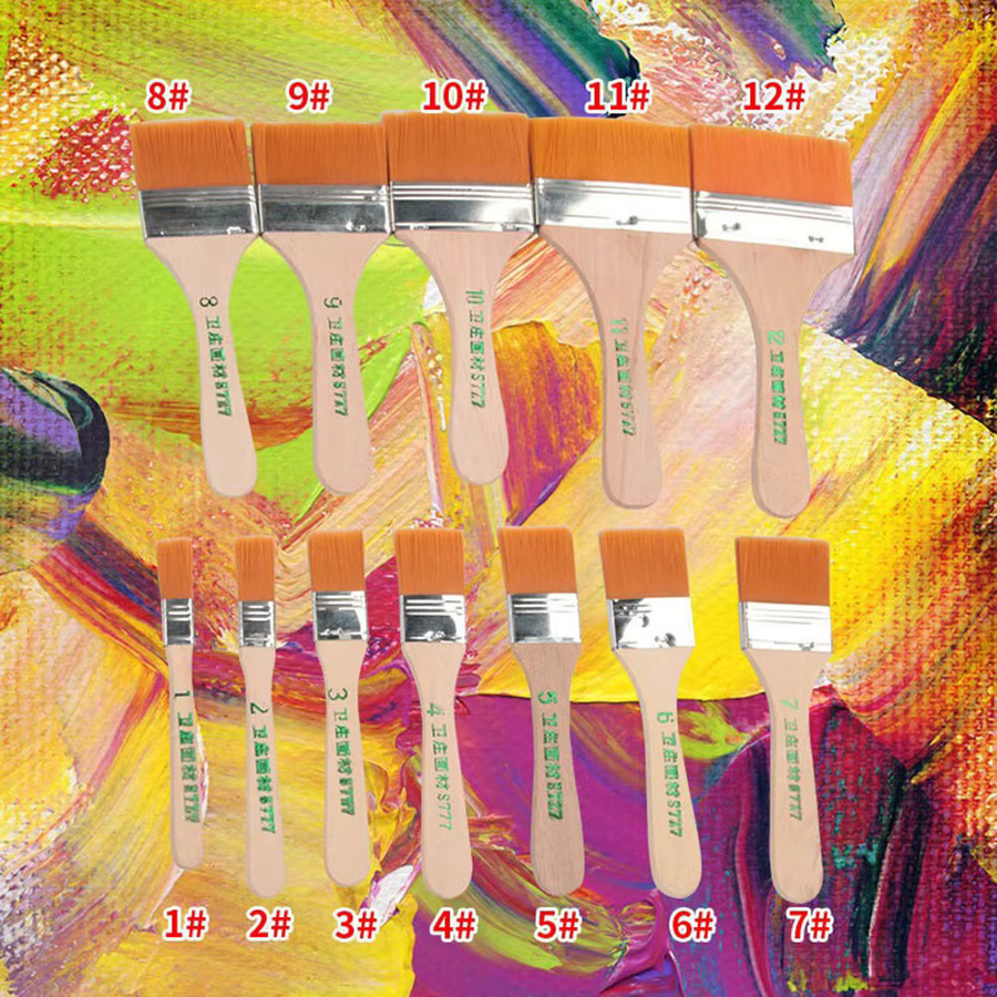 12er Set Nylon-Pinsel mit glattem Holzgriff für Aquarell, Acryl und Ölmalerei - Bild 2