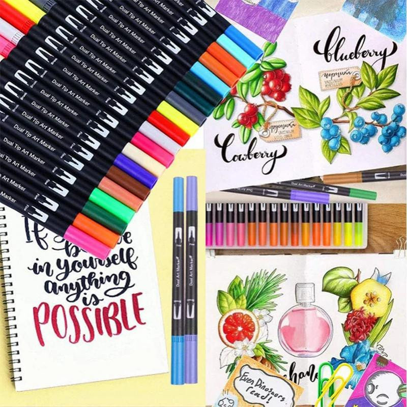 Uniklo Aquarell-Pinselmarker mit Doppelspitze, 120 Farben in Schwarz und Multicolour - Bild 3