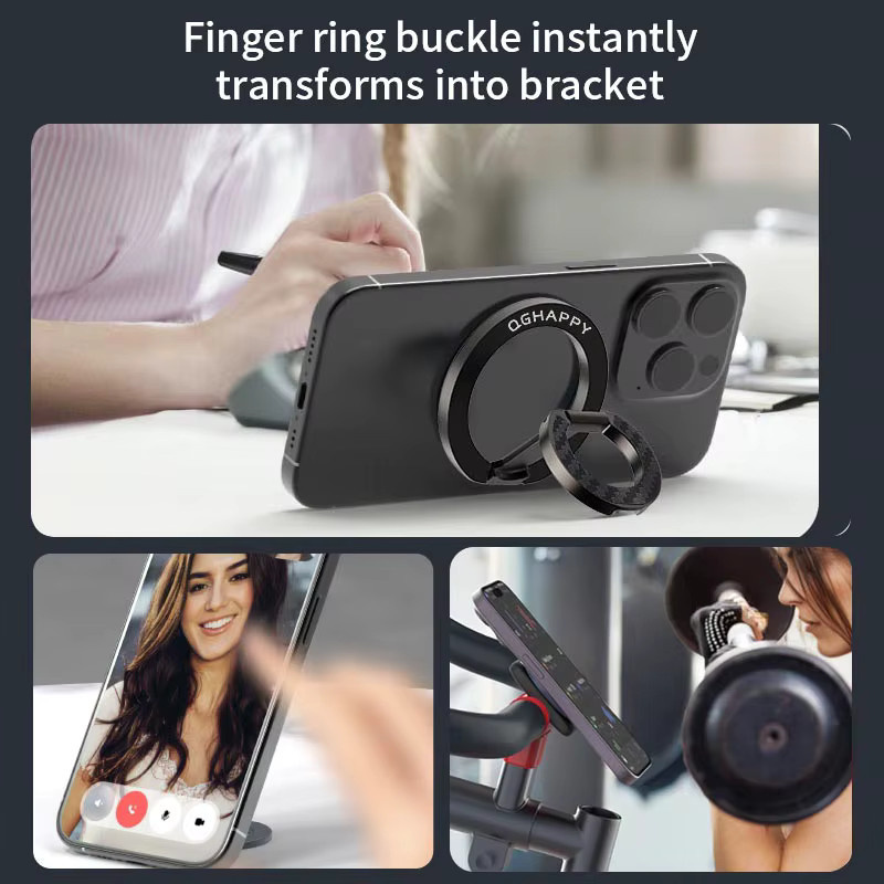 QGhappy Universeller Magnetischer Handyhalter mit Doppelseitiger Faltfunktion und Fingerring-Ständer für MagSafe, iPhone und Samsung, Blau - Bild 3