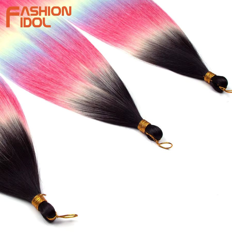 FASHION IDOL Synthetisches Flechthaar, Ombre-Regenbogen, 28 Zoll, 3 Stück - Bild 3