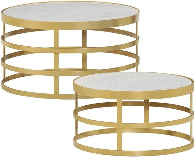 vidaXL Couchtisch-Set 2-teilig in Marmor-Optik und Gold mit weißer Oberfläche - Bild 1