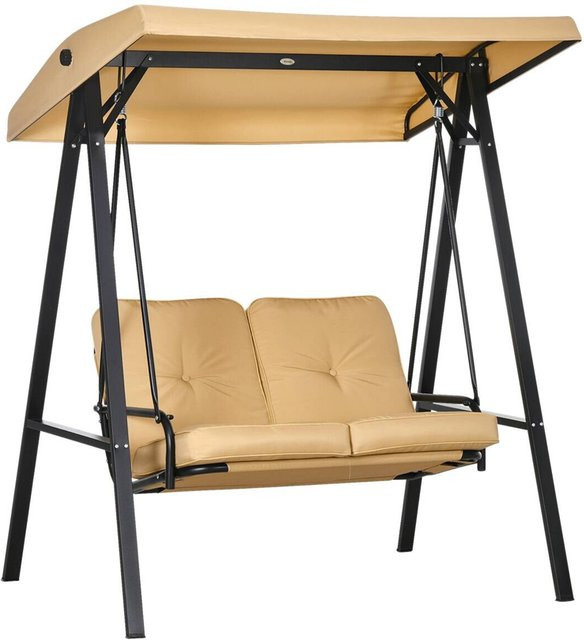 Outsunny Hollywoodschaukel beige aus Stahl mit Sonnen canopy und Kissen, B/H/L: 106 x 174 x 138 cm - Bild 1