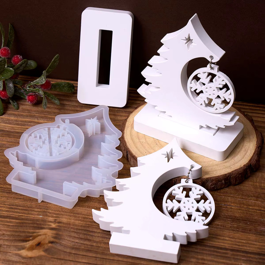 UDOCOOL Silikonform für Weihnachtsornamente in Weiß zur Gestaltung von Baum und Schneeflocken aus Gips oder Harz für deine DIY Tischdekoration - Bild 2