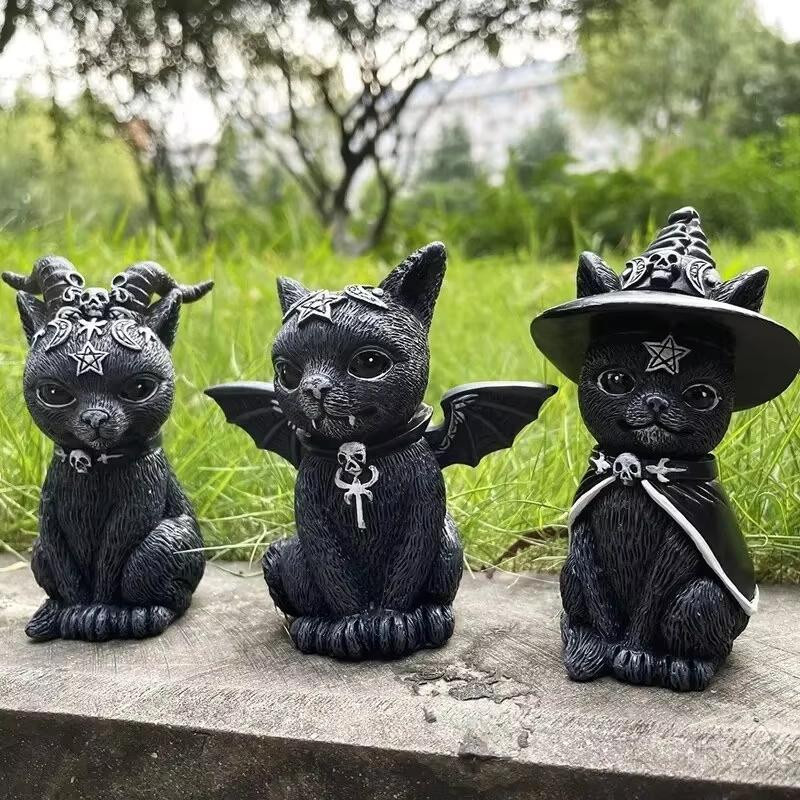 Schwarze Katze Statue als dekorative Hexenfigur aus Harz für Halloween und die Schreibtischdekoration - Bild 2