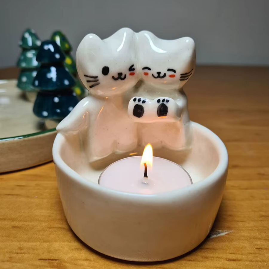 VKTECH Kerzenhalter Kätzchen in Weiß für Tealight als kreative Dekoration - Bild 2