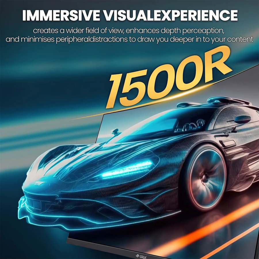 CRUA 32 Zoll Curved Gaming-Monitor mit VA-Panel, 3440x1440p QHD Auflösung, 165Hz Bildwiederholrate, 1500R Krümmung, 120% sRGB, AMD Freesync, HDMI und DisplayPort, Schwarz - Bild 3