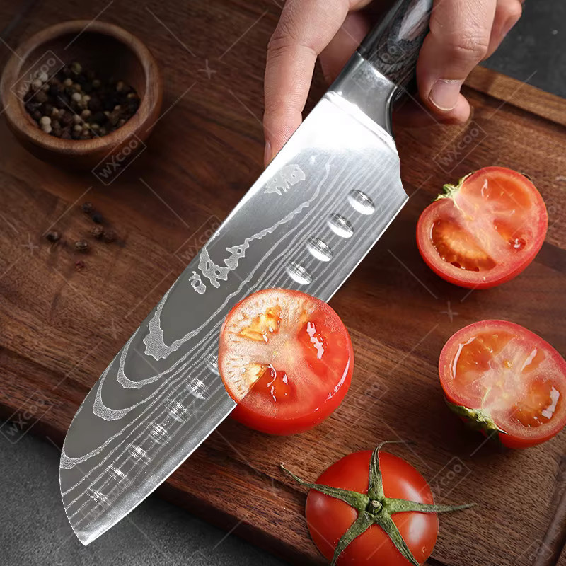 WXCOO Santoku Küchenmesser aus Edelstahl in Silber mit Scheide - Bild 1