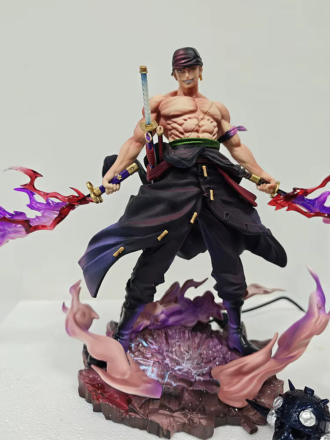 Bandai One Piece Roronoa Zoro Anime-Figur, PVC-Statue, 28 cm, LED, austauschbarer Kopf - Bild 3