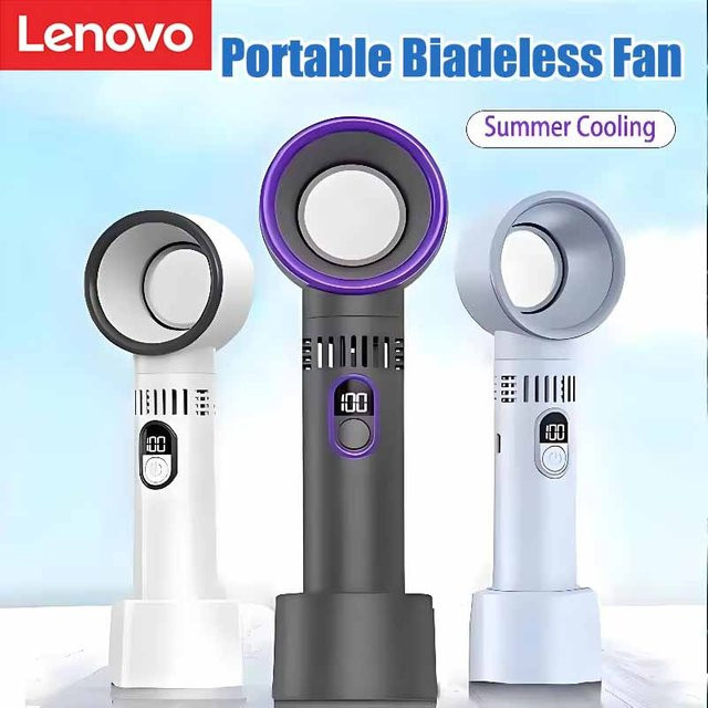 Lenovo Mini Handventilator Grau mit LED-Anzeige und 100-stufiger Geschwindigkeitssteuerung, wiederaufladbarer tragbarer Ventilator für unterwegs - Bild 1