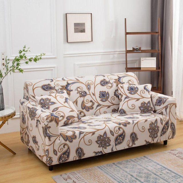 LANMOLIFE Elastischer Sofabezug mit floralem Muster, Beige, 2-Sitzer, Breite: 140-180 cm - Bild 1