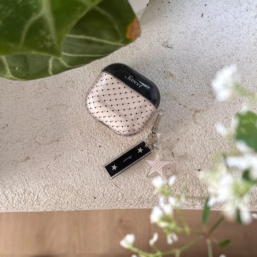 Schwarze AirPods Hülle im koreanischen Stil mit Polka-Dot-Stern und Anhänger für Apple AirPods 1, 2, 3, 4 und Pro 2/3 - Bild 3