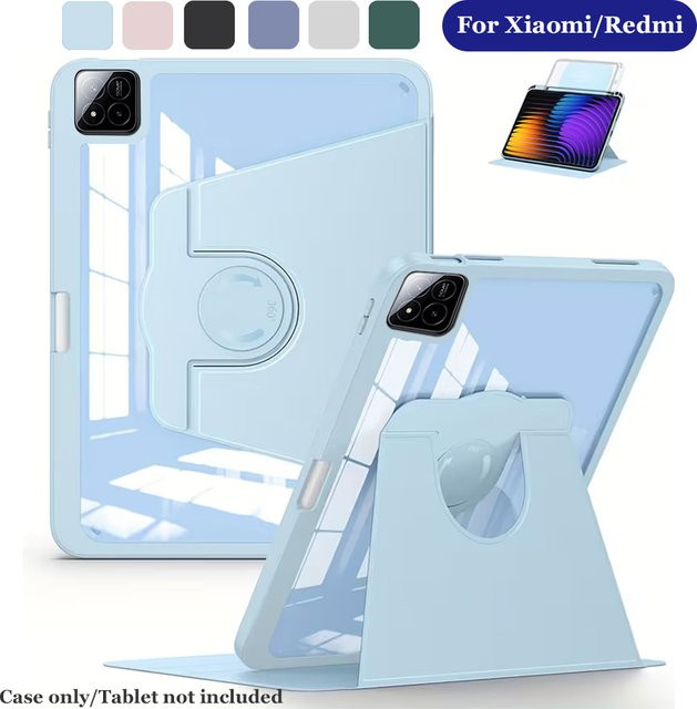 Transparente 360 Grad drehbare Acryl-Hülle für Xiaomi Mi Pad 6/7/8 Pro und Redmi Pad 2/SE mit Stifthalter und Smart-Standfunktion in Schwarz - Bild 1