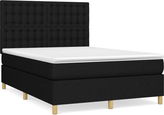 vidaXL Boxspringbett Hybrid mit Matratze und Taschenfederkern in Schwarz, B/T: 140 x 190 cm - Bild 1