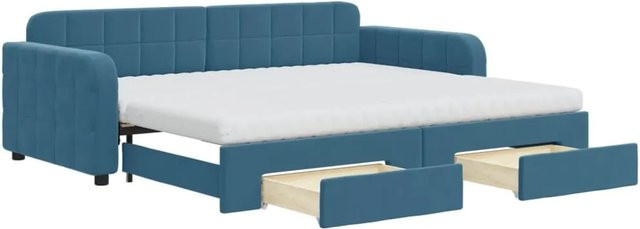 vidaXL Tagesbett ausziehbar mit Schubladen in Blau aus Samt, B/T/H: 90 x 200 x 71 cm - Bild 1