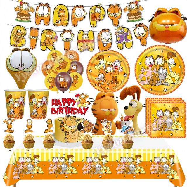 Potdemiel Garfield Geburtstagsparty Dekoration Set mit Bechern, Tellern und Luftballons in Orange für Kinder und Babypartys - Bild 1