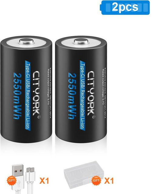 CITYORK CR123A Li-Ionen Akku 3,7 V mit USB-Typ-C-Ladekabel, 2550 mWh, Schwarz - Bild 1