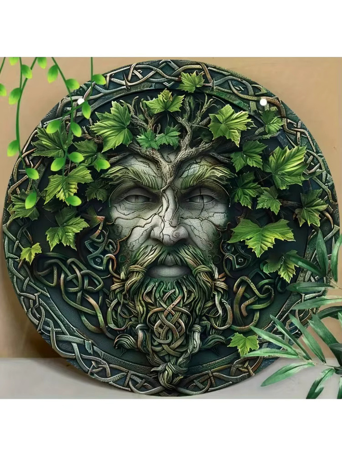 Potdemiel Keltischer Boho-Kranz mit Knotwork und Gesichtskunst als rundes Baumschild für die Außendekoration - Bild 4