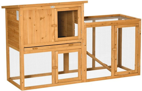 PawHut Kaninchenstall aus Tannenholz mit Rampe und herausnehmbarer Bodenwanne, Orange, B/T/H: 141 x 60 x 86 cm