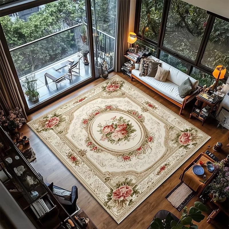 RAKKS Europa Licht Luxus Vintage Teppich mit floralem Blumenmuster als moderne Anti-skid Matte für dein Wohnzimmer oder Schlafzimmer - Bild 5