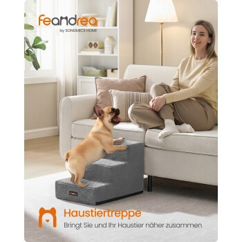 FEANDREA Hundetreppe aus grauem Cordstoff mit rutschfester Oberfläche und abnehmbarem Bezug, Hellgrau - Bild 2