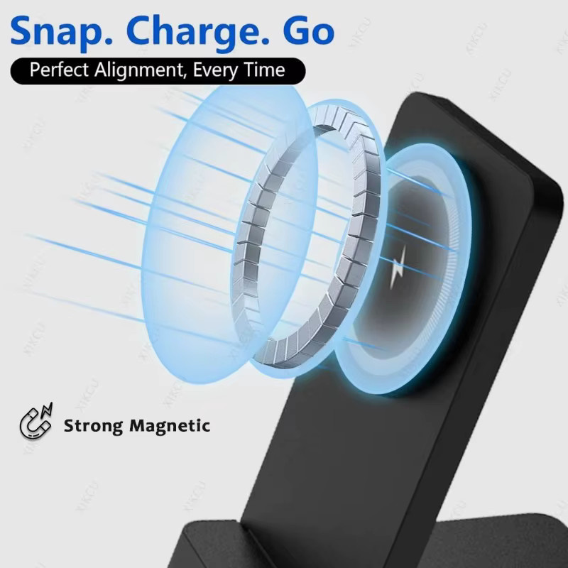 VIKEFON Magnetisches kabelloses Ladegerät mit intelligenter Wärmeableitung für MagSafe iPhone und Android, Schwarz - Bild 3