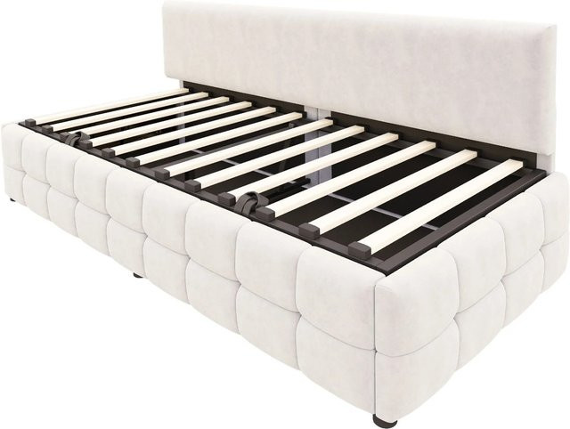 Merax Sofabett mit Stauraum und Hydraulik in Beige aus Samt, B/T/H: 90 x 200 x 78 cm - Bild 1