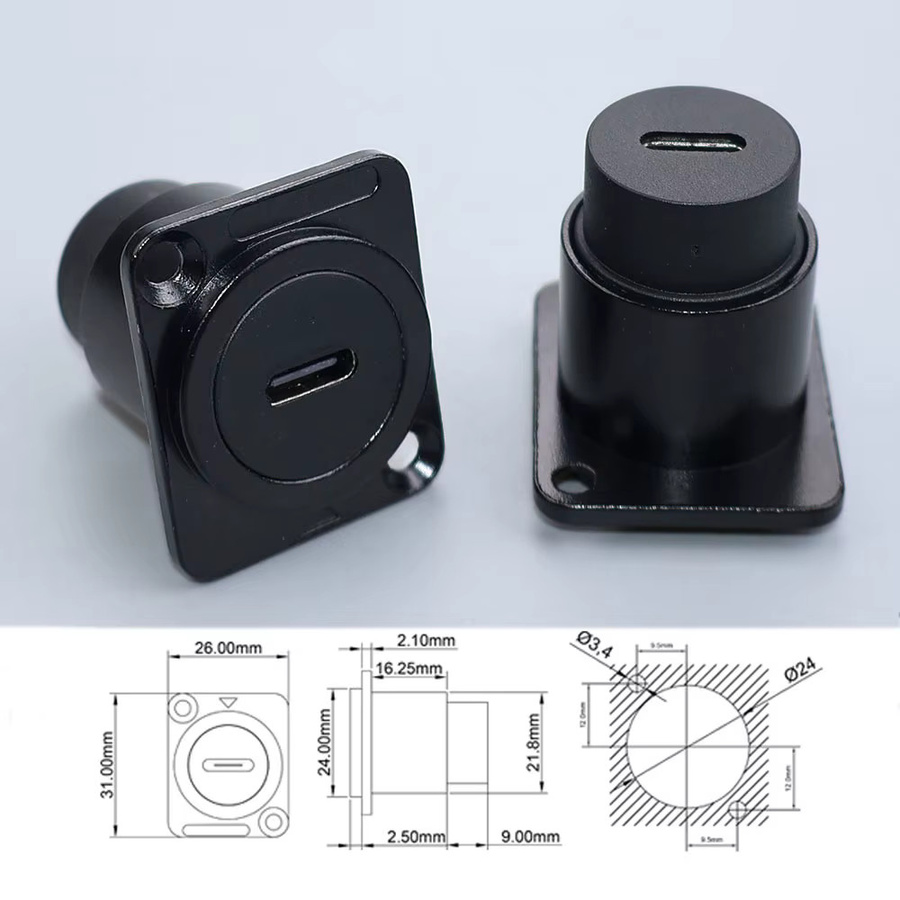 YanXI Rundes Steckmodul für Panelmontage mit USB-C, HDMI und RJ45 Netzwerkanschluss in Schwarz - Bild 2
